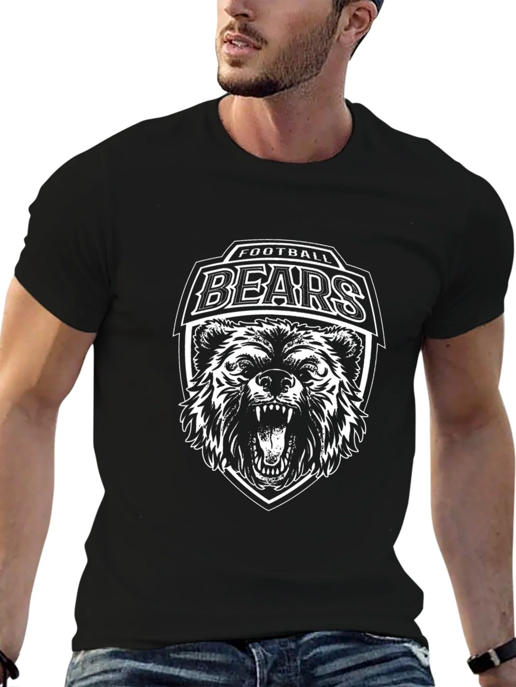 Football Bears Graphic T-Shirt - Black