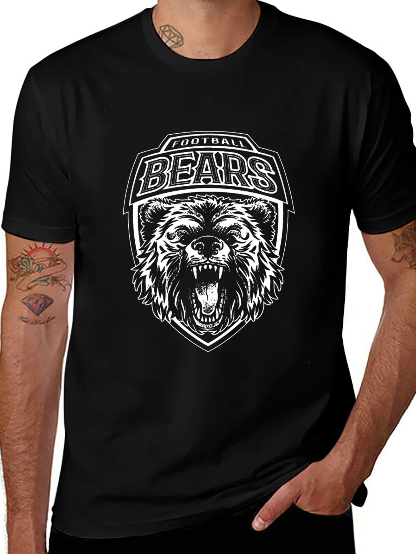 Football Bears Graphic T-Shirt - Black