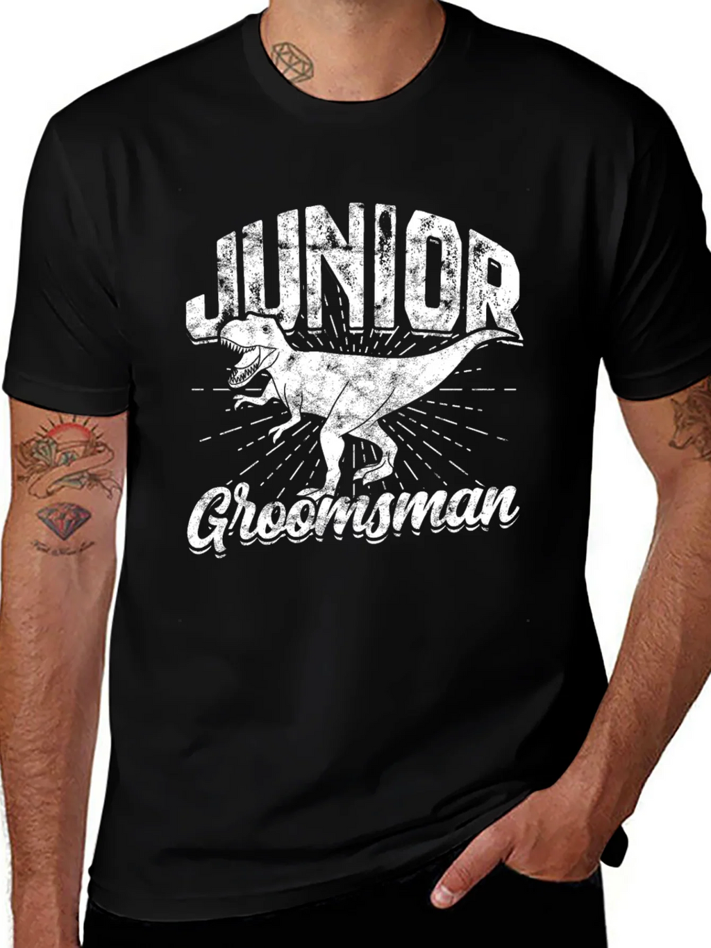 Junior Groomsman T-Rex Graphic Black T-Shirt