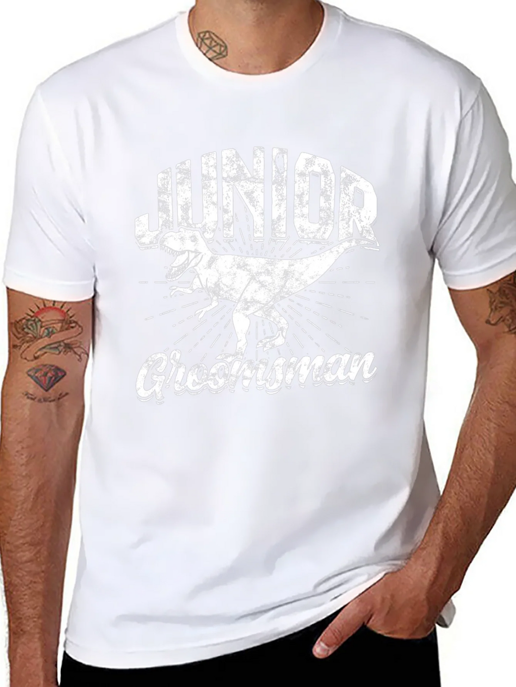 Junior Groomsman T-Rex Graphic Black T-Shirt