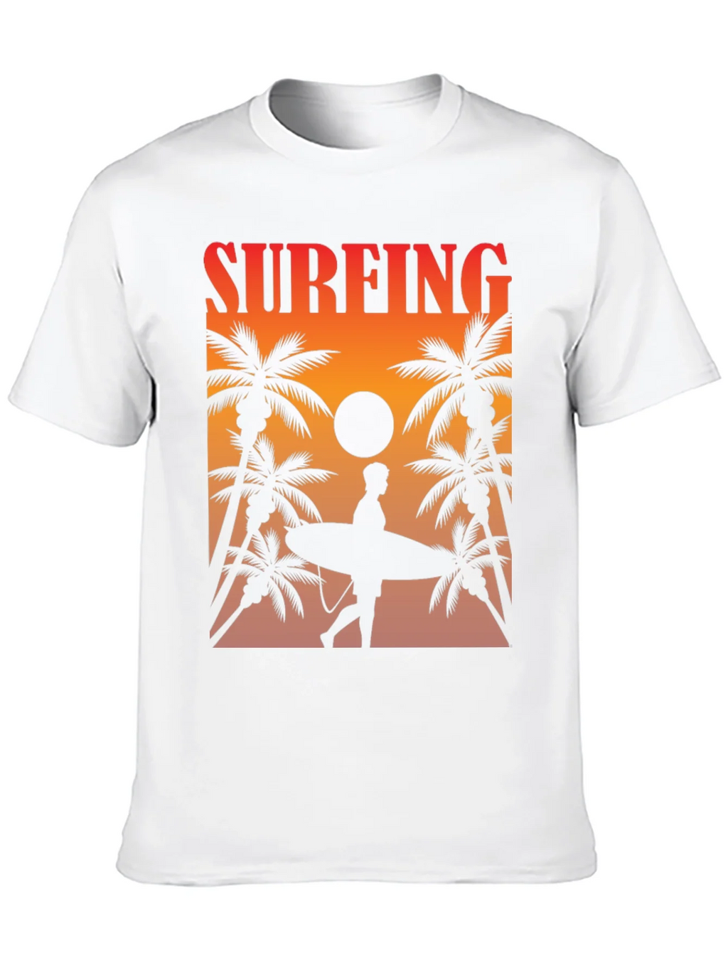 Surfing Sunset Graphic Tee - Palm Trees & Surfboard
