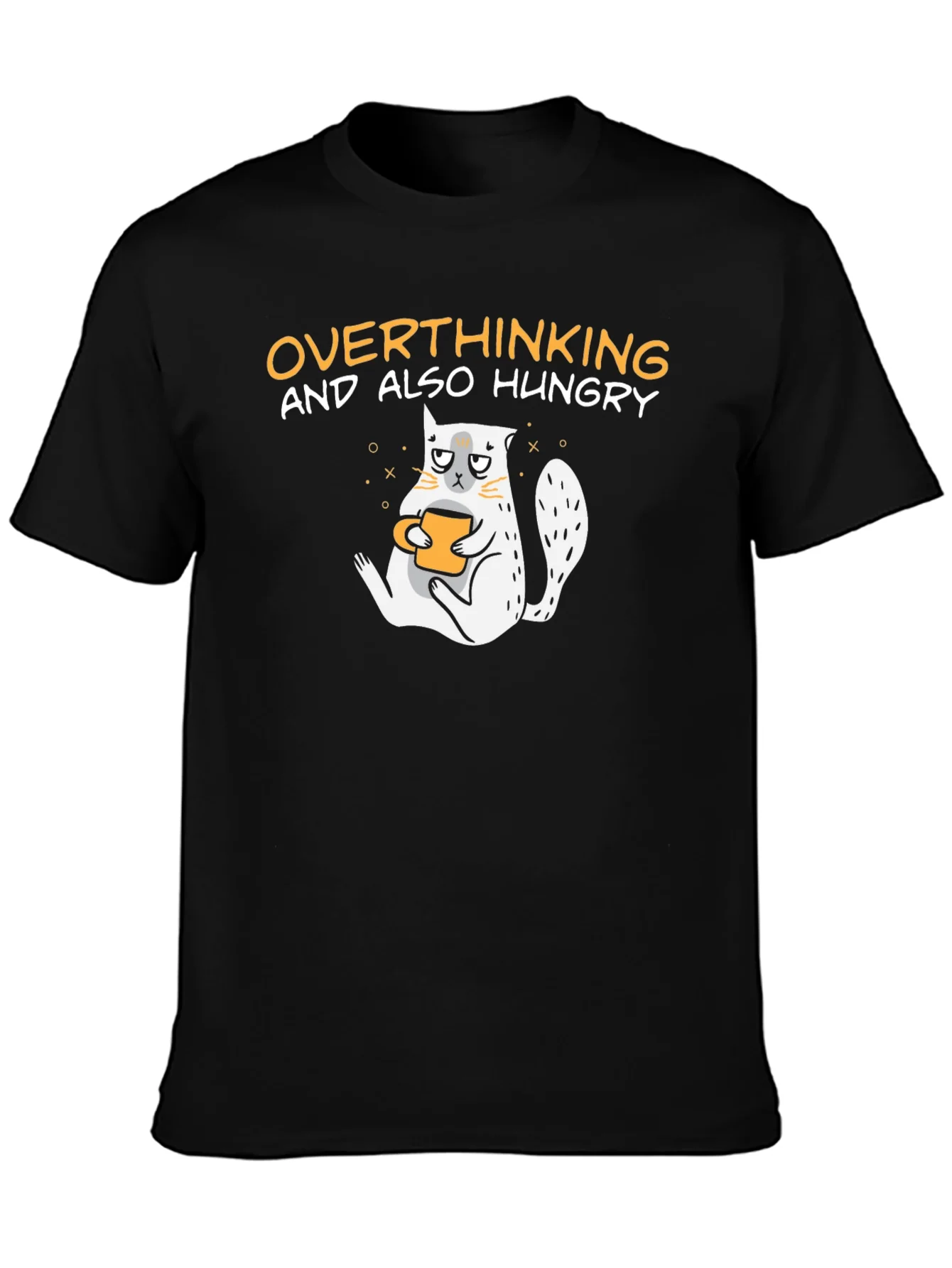 Overthinking & Hungry Cat Graphic T-Shirt - Unisex Cotton Tee