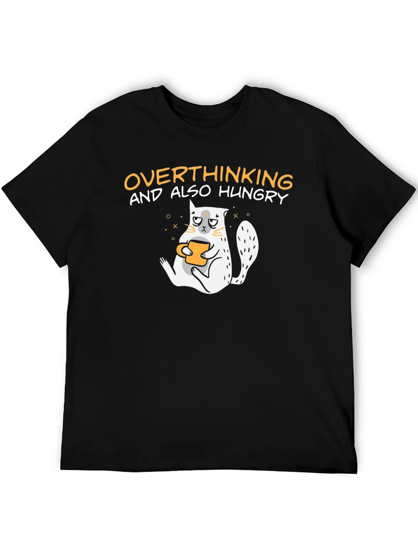 Overthinking & Hungry Cat Graphic T-Shirt - Unisex Cotton Tee