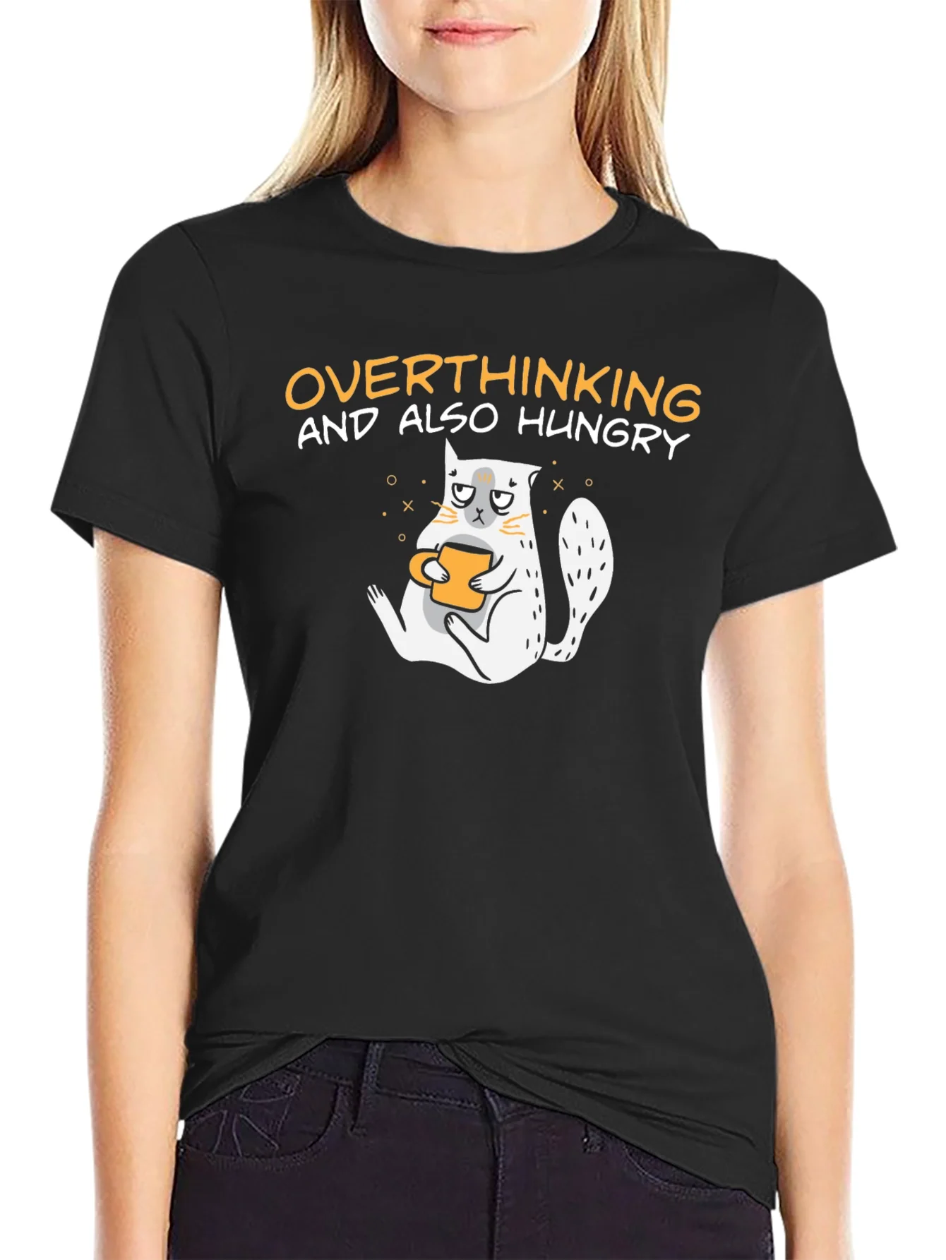 Overthinking & Hungry Cat Graphic T-Shirt - Unisex Cotton Tee