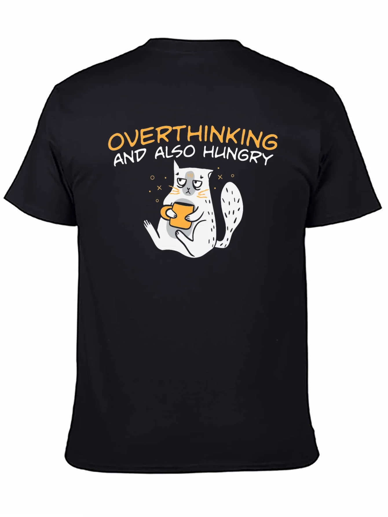 Overthinking & Hungry Cat Graphic T-Shirt - Unisex Cotton Tee