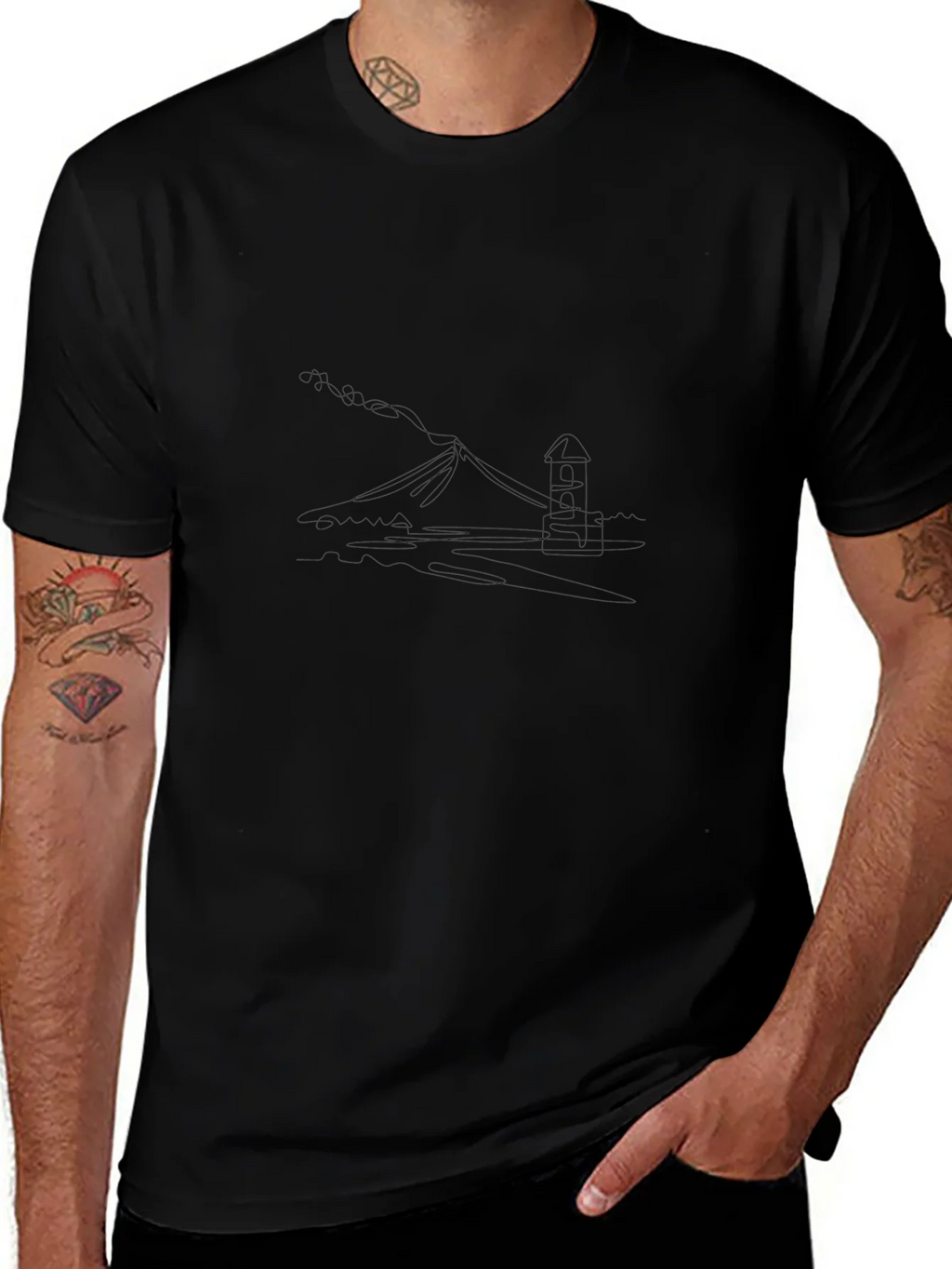 Black Tee with Mountain View Graphic