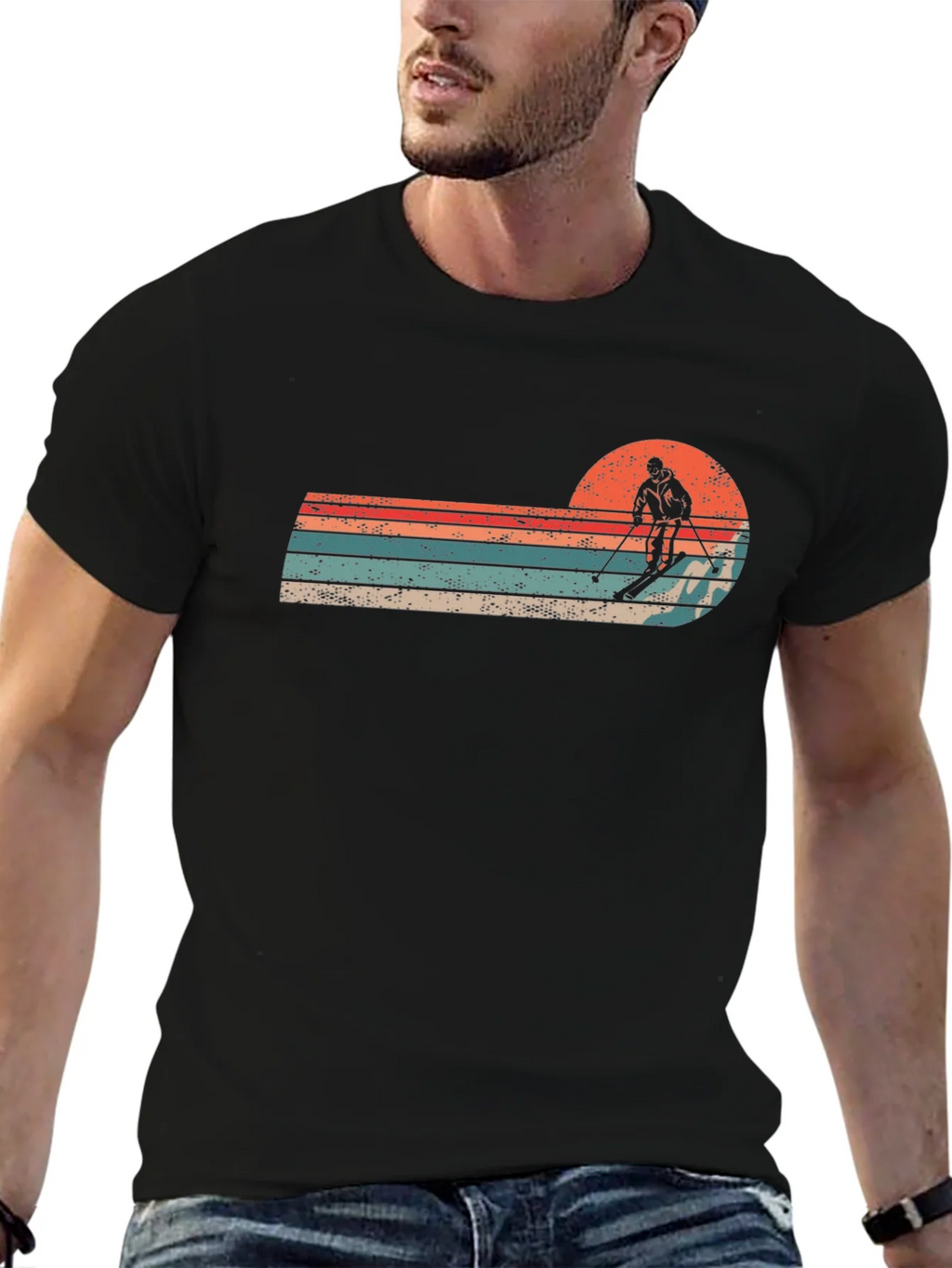 Retro Skiing Sunset T-Shirt
