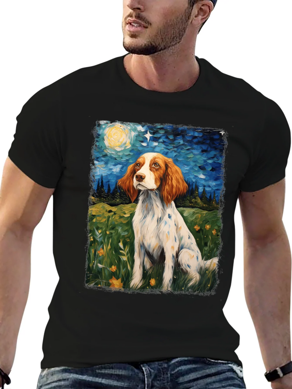 Brittany Spaniel Starry Night Graphic Tee
