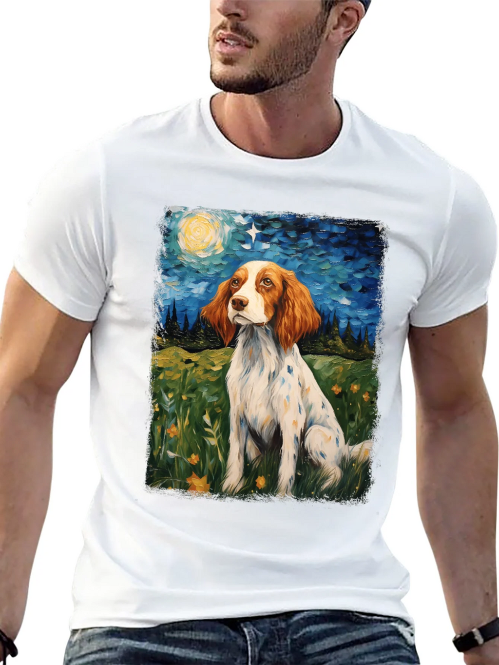 Brittany Spaniel Starry Night Graphic Tee