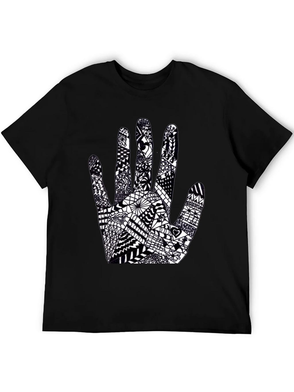 Black Tee with Hand Art Graphic