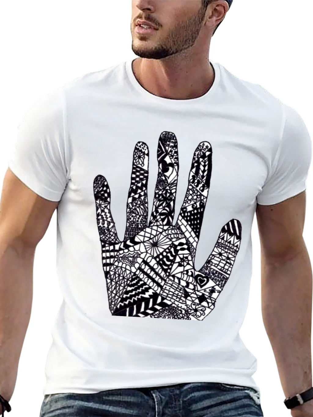 Black Tee with Hand Art Graphic