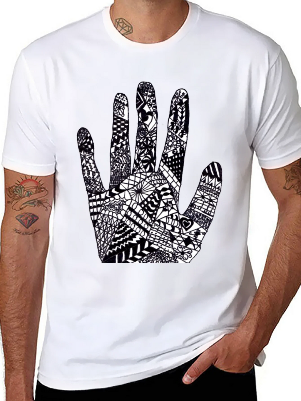 Black Tee with Hand Art Graphic