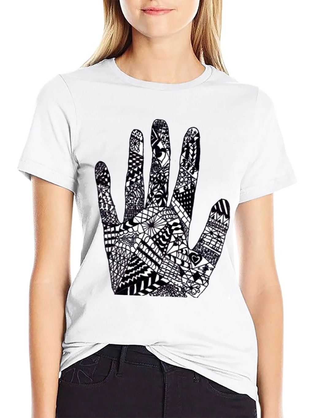 Black Tee with Hand Art Graphic