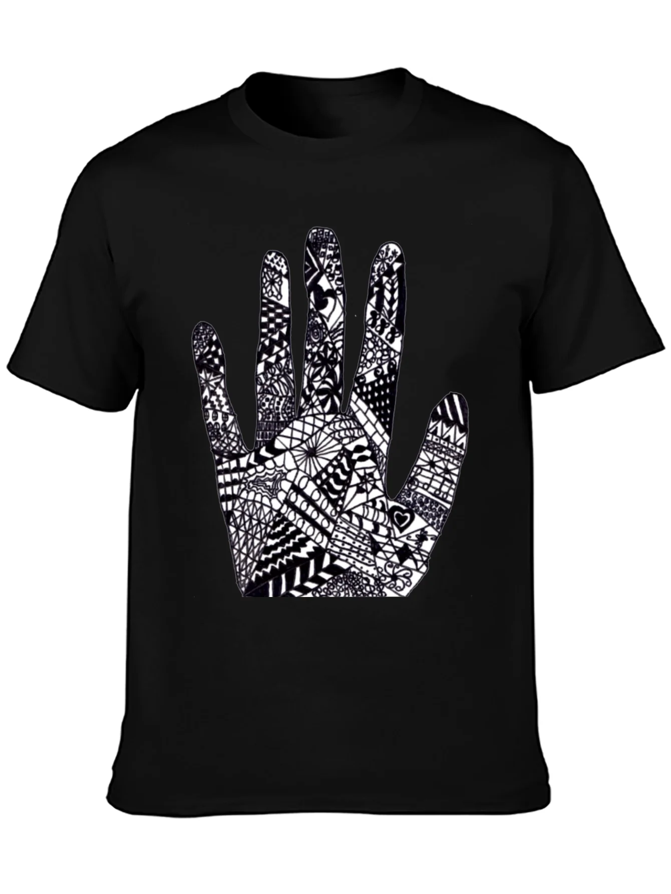 Black Tee with Hand Art Graphic