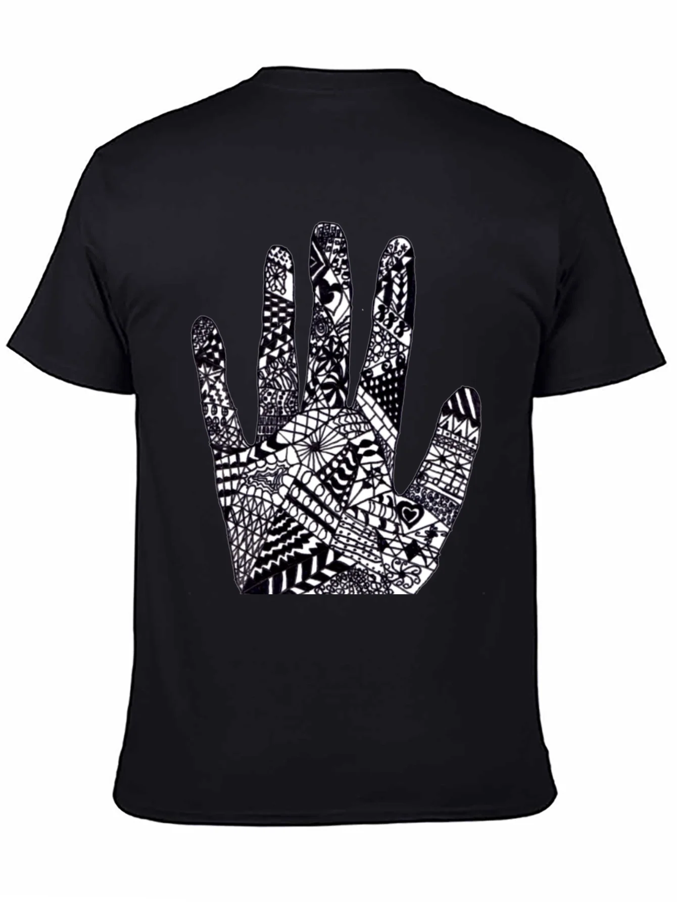 Black Tee with Hand Art Graphic