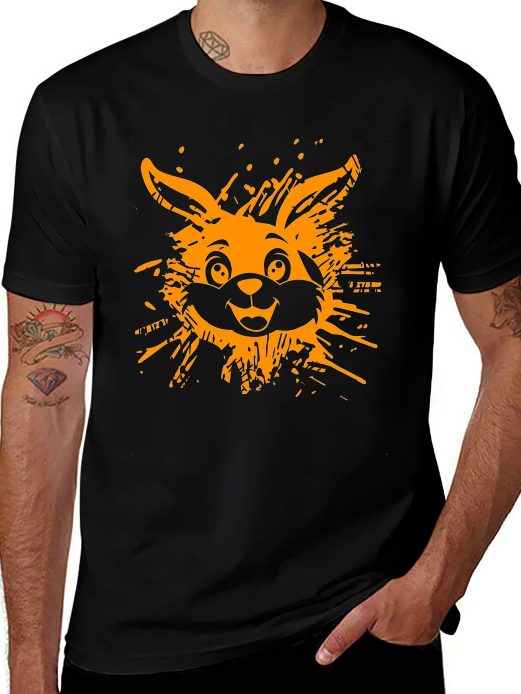 Funky Rabbit Graphic Tee - Black Cotton T-Shirt
