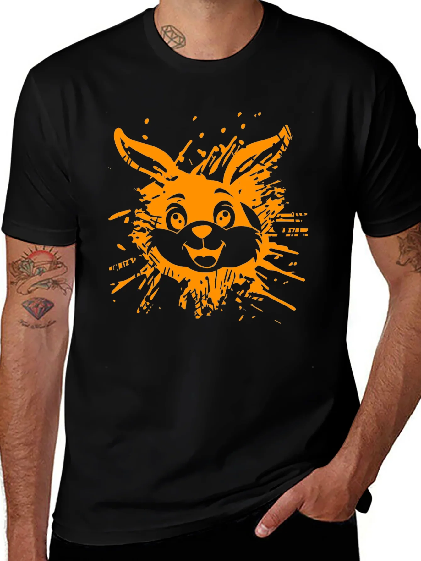 Funky Rabbit Graphic Tee - Black Cotton T-Shirt