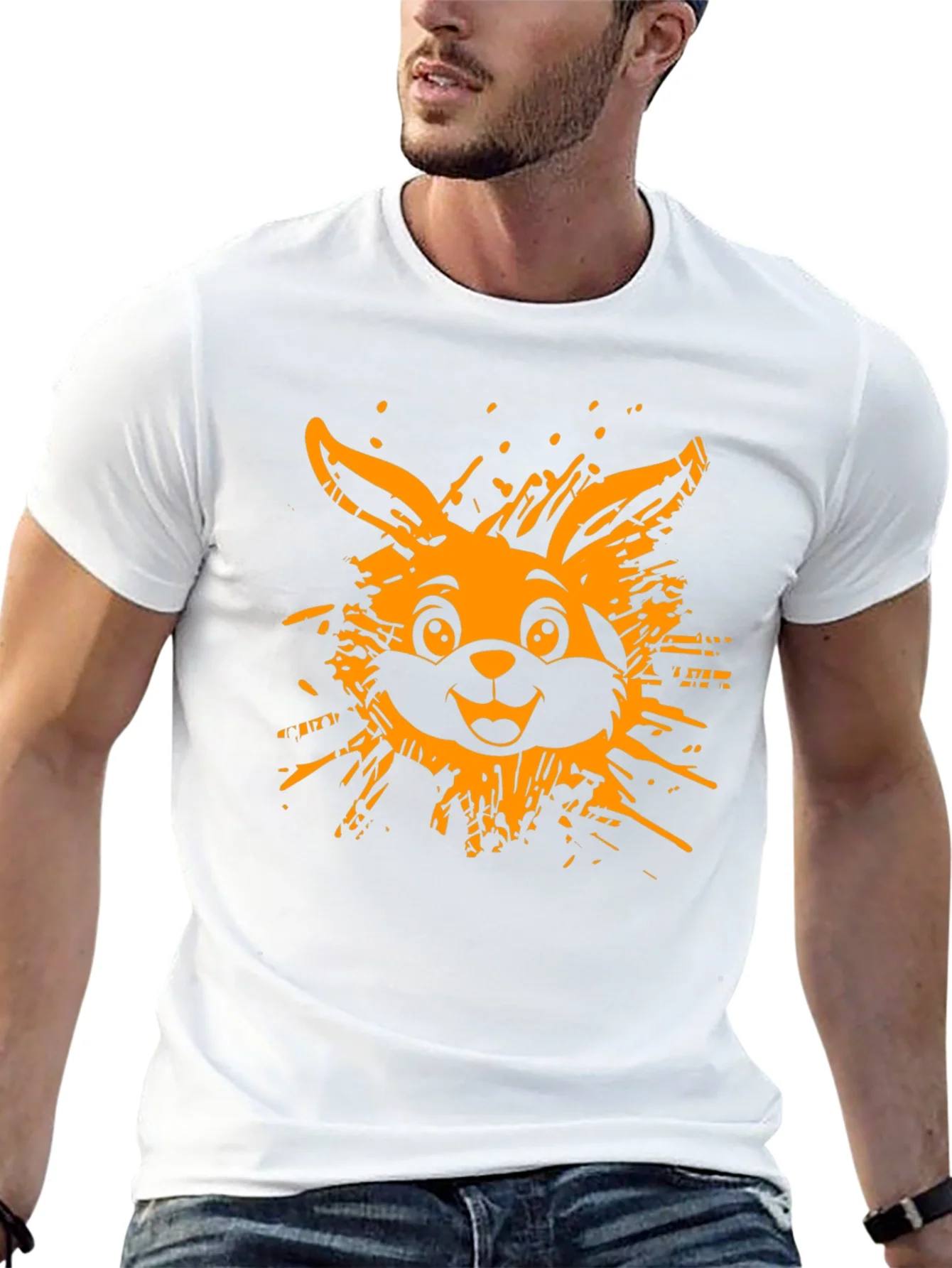 Funky Rabbit Graphic Tee - Black Cotton T-Shirt