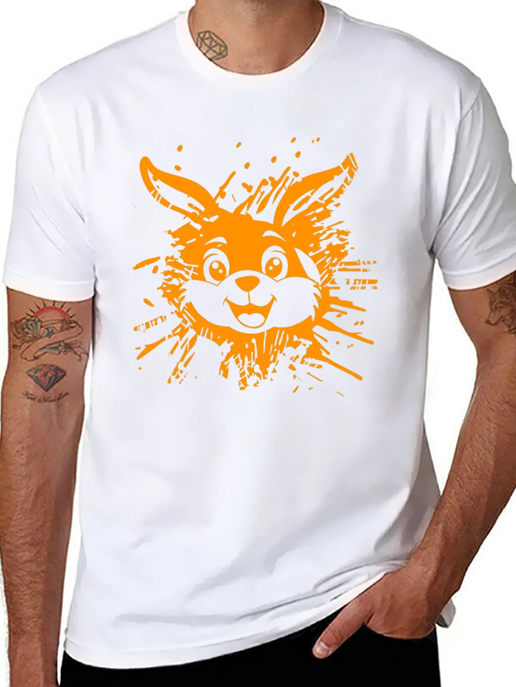 Funky Rabbit Graphic Tee - Black Cotton T-Shirt