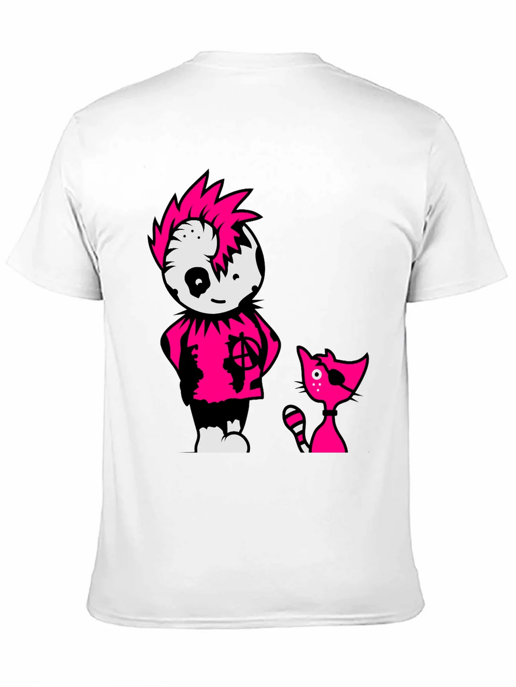 Black Tee with Punk Cartoon Character and Cat
