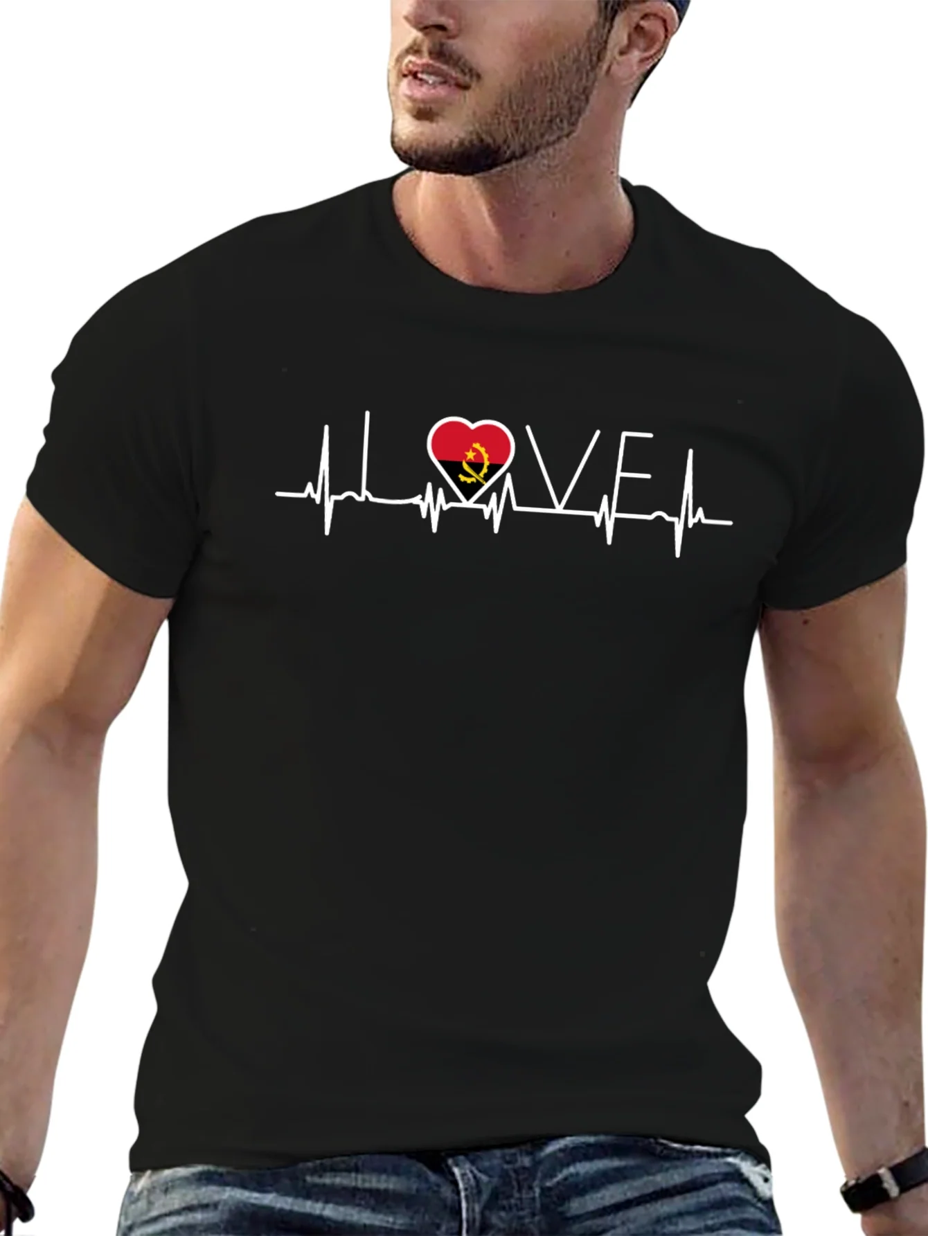 Angola Love Heartbeat Black T-Shirt