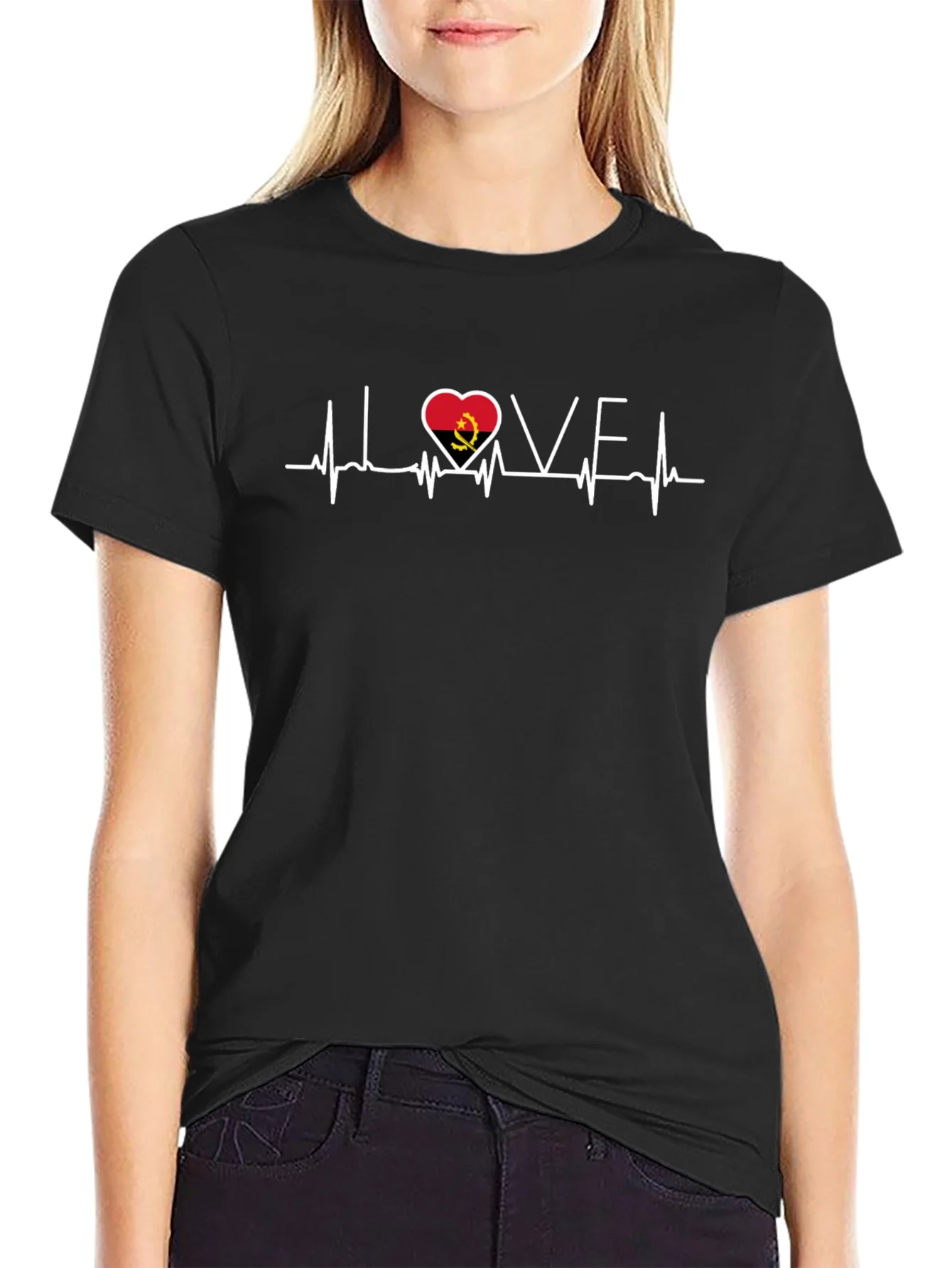 Angola Love Heartbeat Black T-Shirt