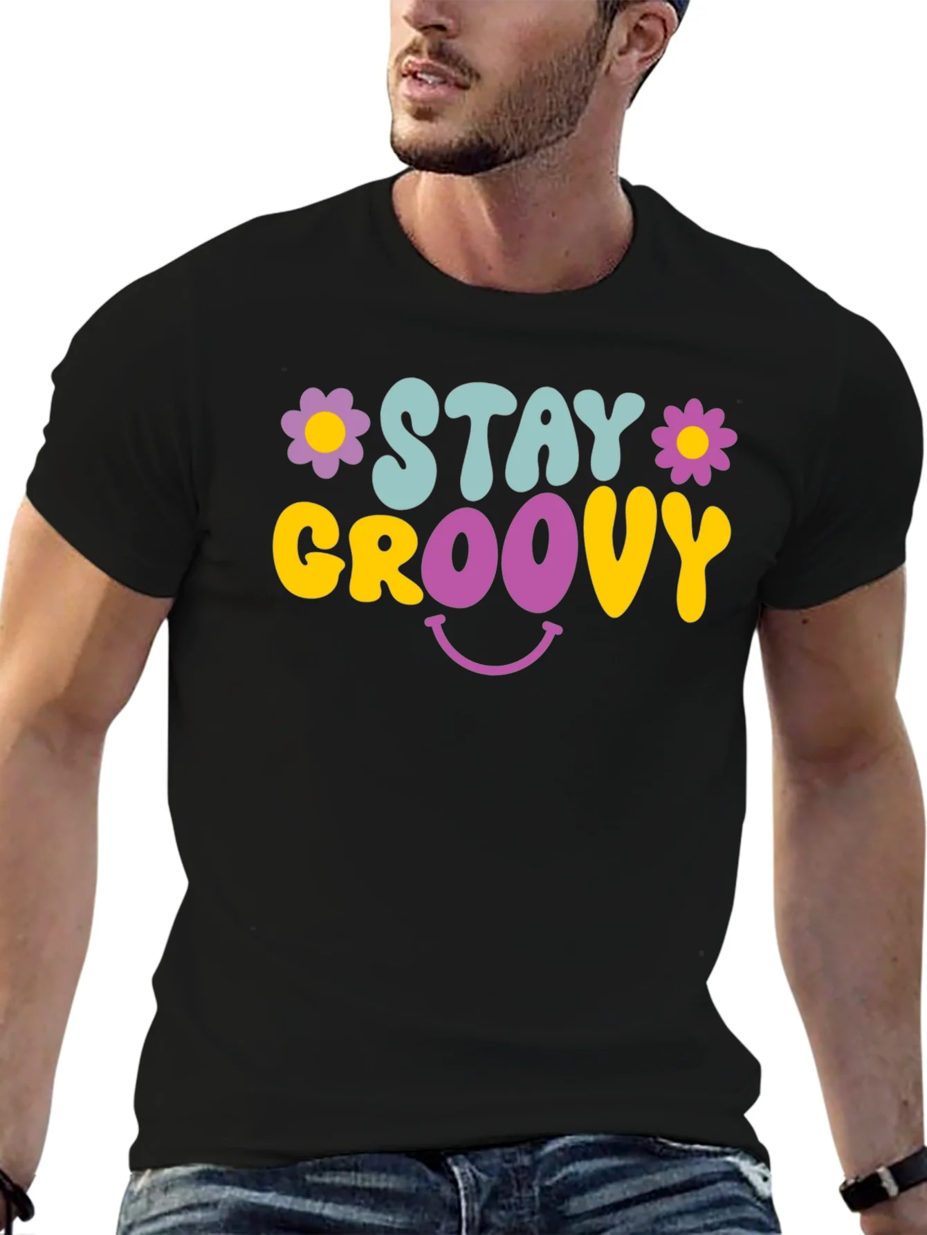 Stay Groovy Graphic Tee - Retro Smiley Face T-Shirt