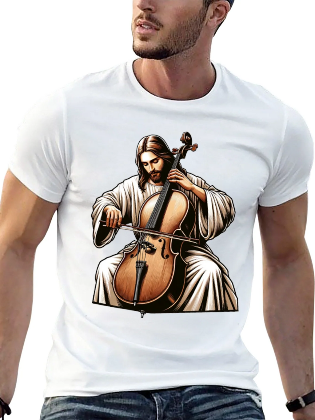 Jesus Playing Cello Black T-Shirt