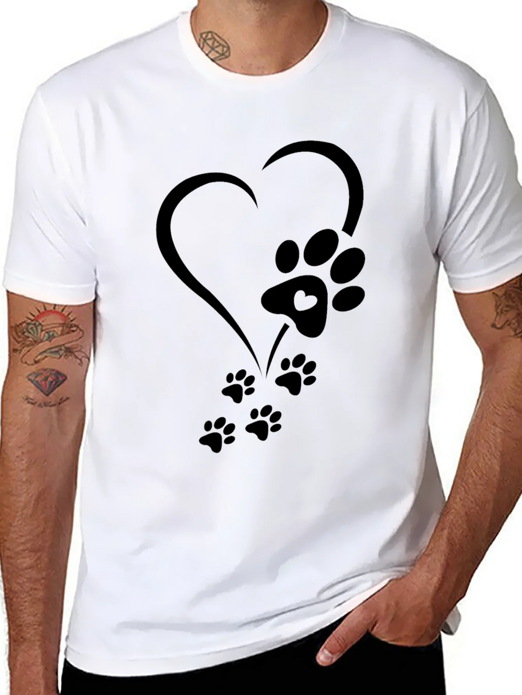 Heart Paw Print Graphic Tee - Black