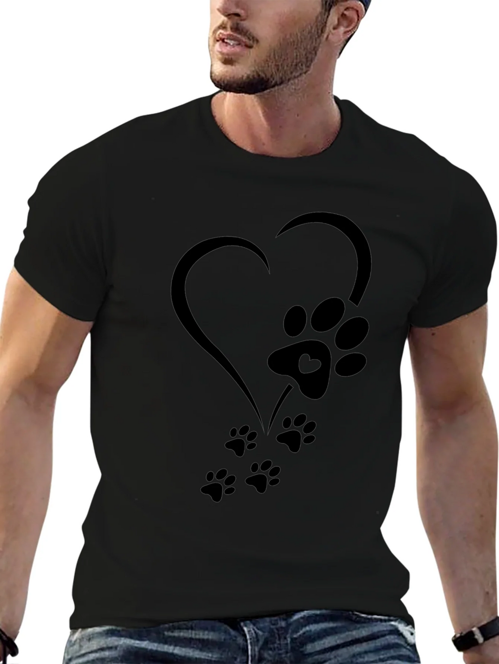 Heart Paw Print Graphic Tee - Black