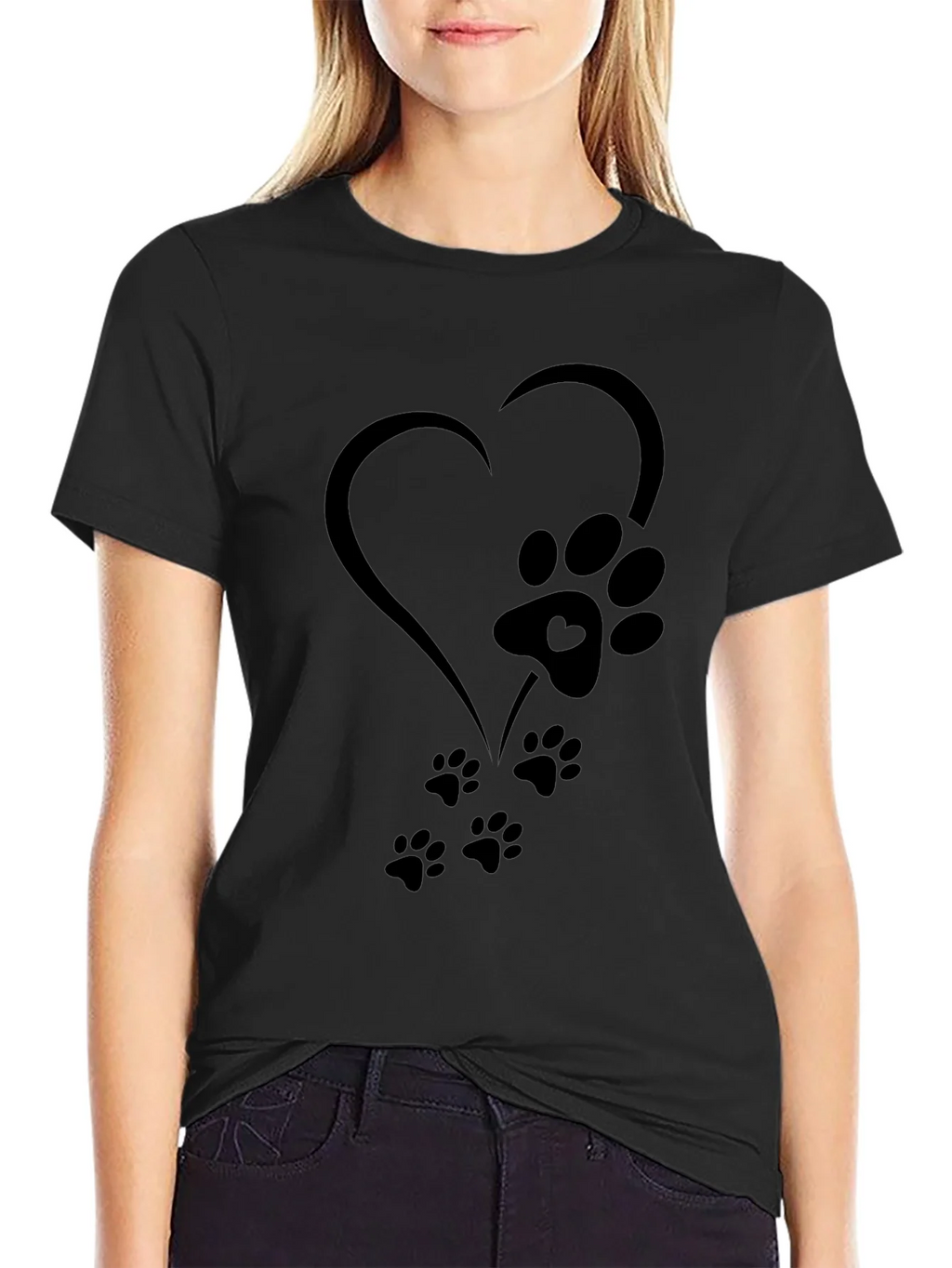 Heart Paw Print Graphic Tee - Black