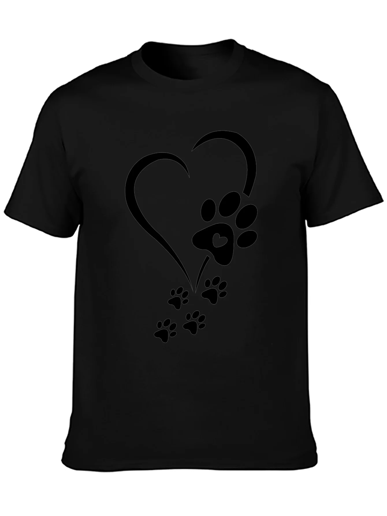 Heart Paw Print Graphic Tee - Black