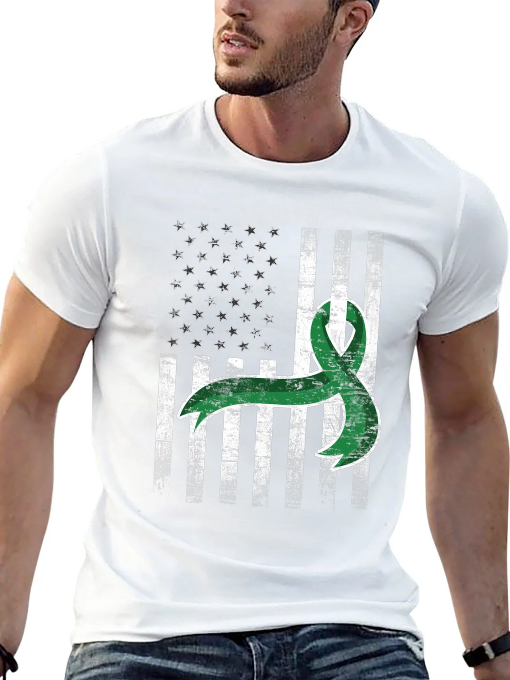 Green Ribbon USA Flag Graphic Tee