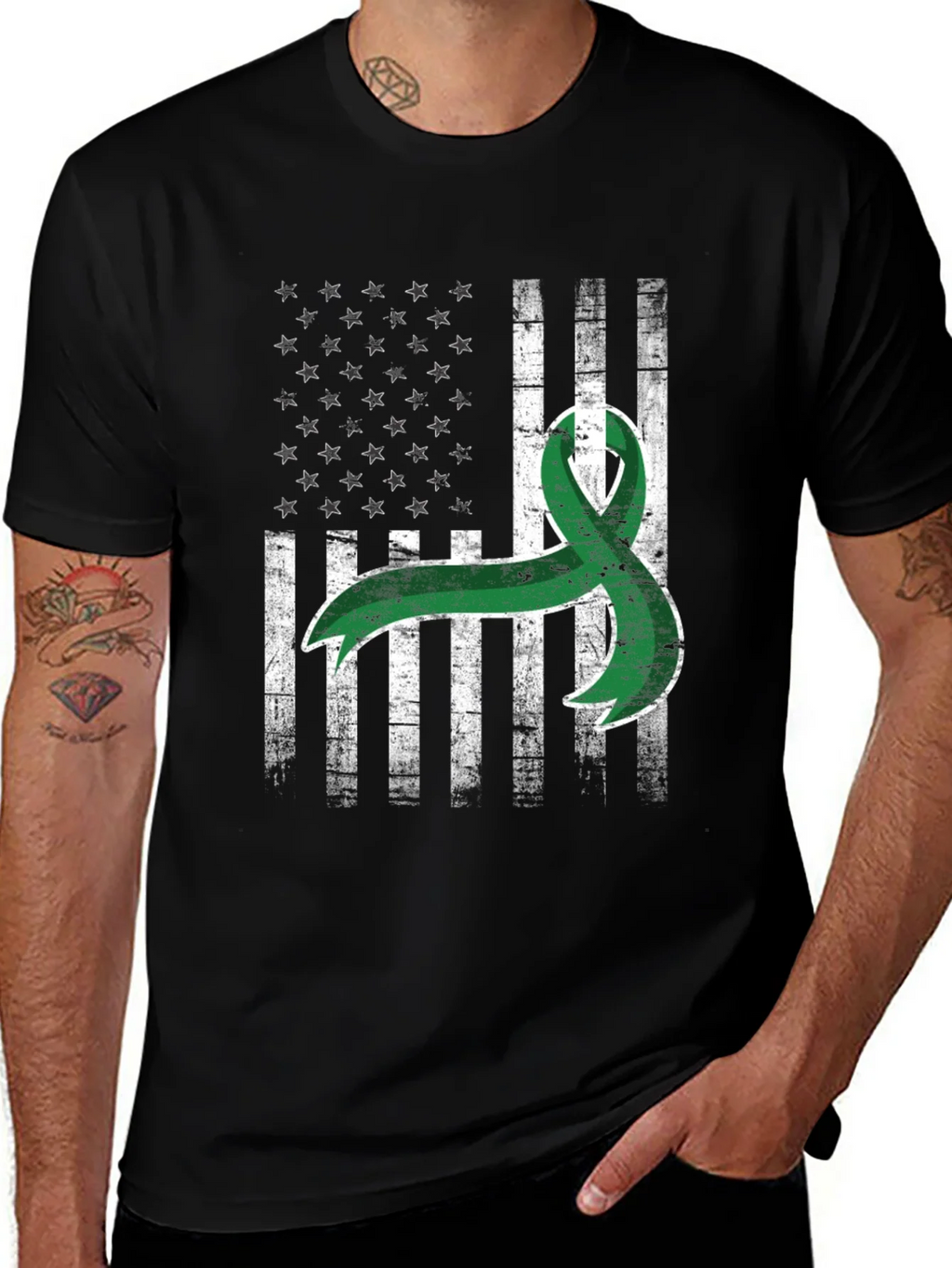 Green Ribbon USA Flag Graphic Tee
