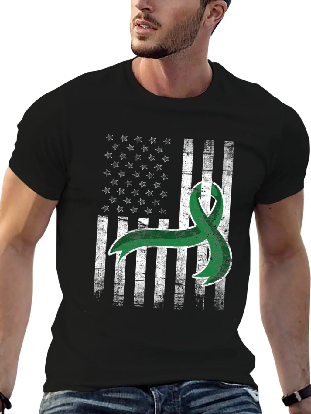 Green Ribbon USA Flag Graphic Tee