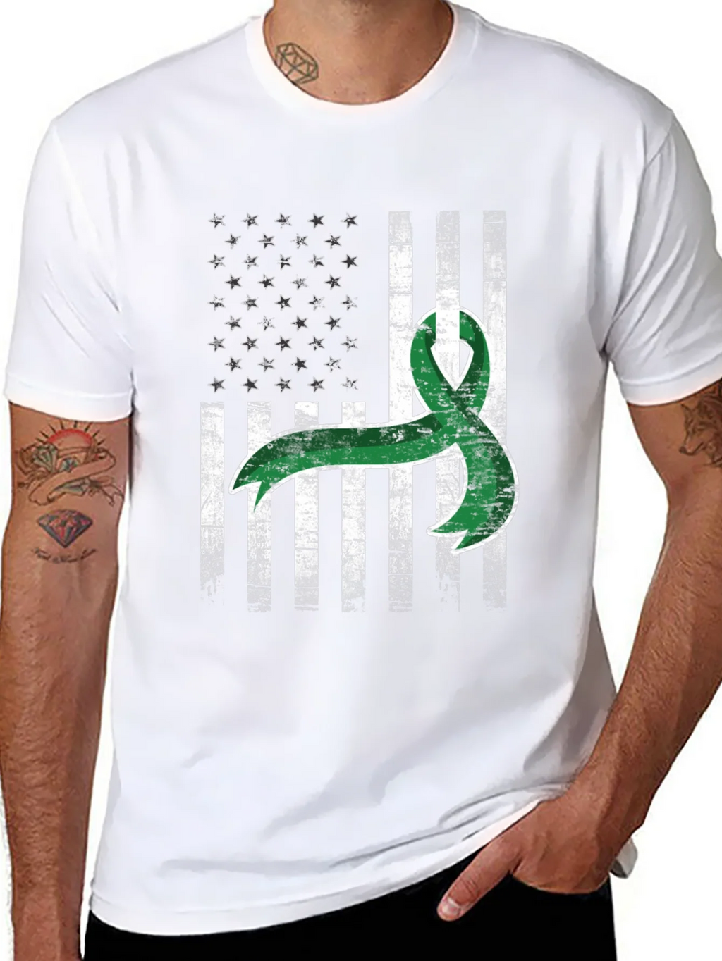 Green Ribbon USA Flag Graphic Tee