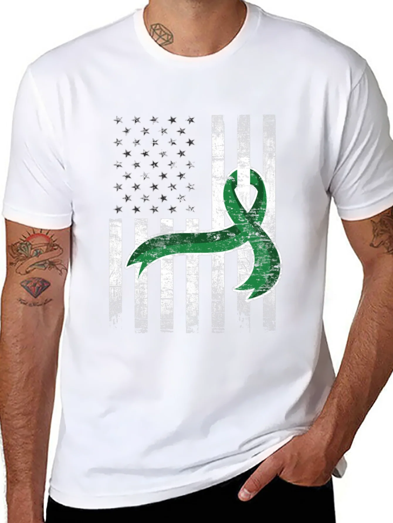 Green Ribbon USA Flag Graphic Tee
