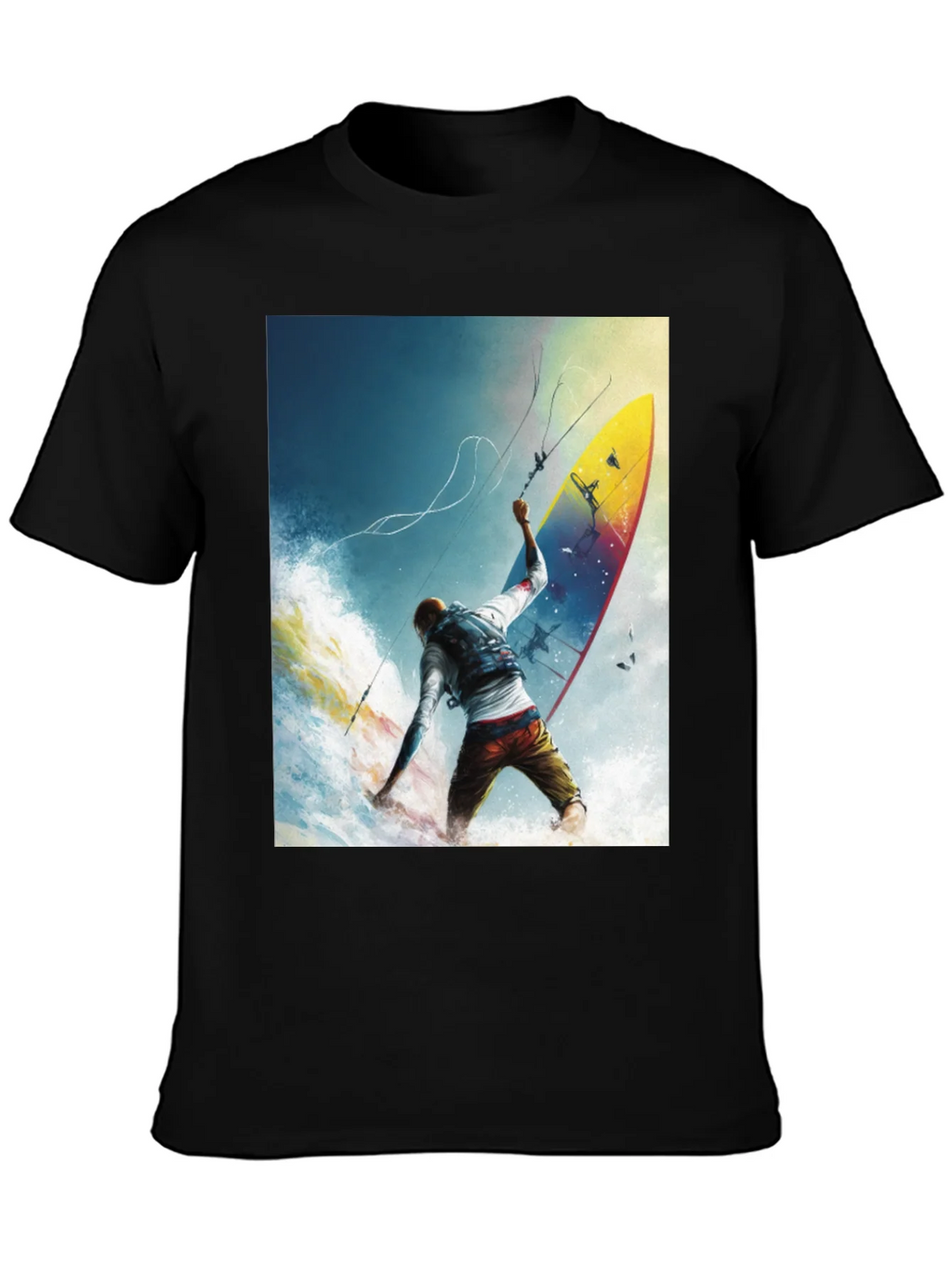 Surfing Print Black T-Shirt