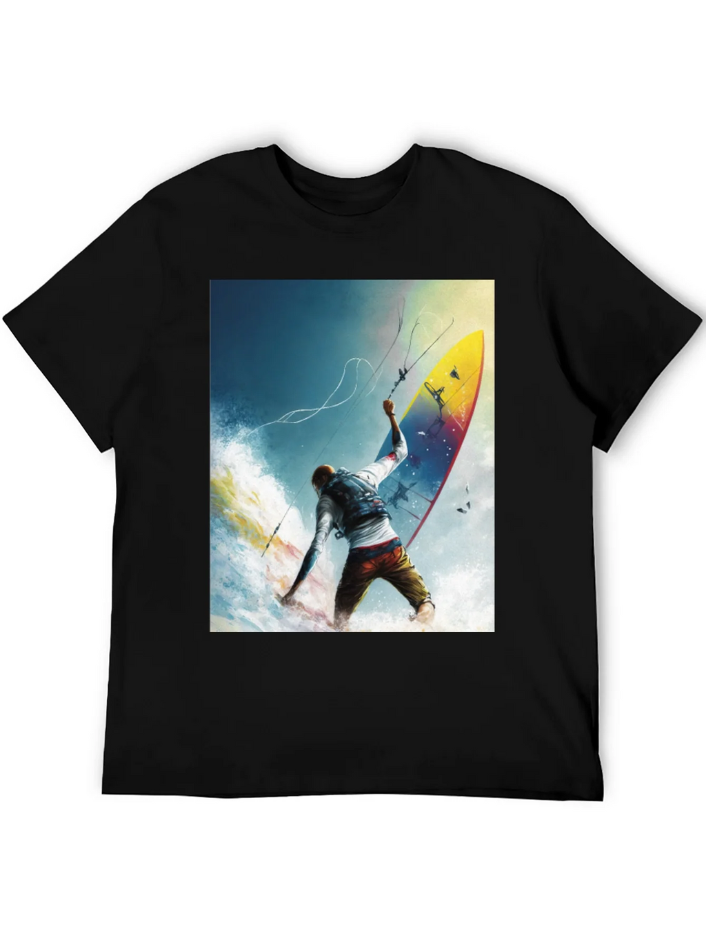 Surfing Print Black T-Shirt