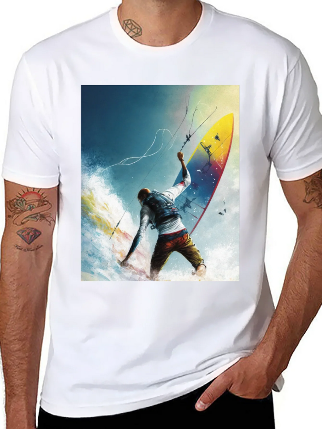 Surfing Print Black T-Shirt