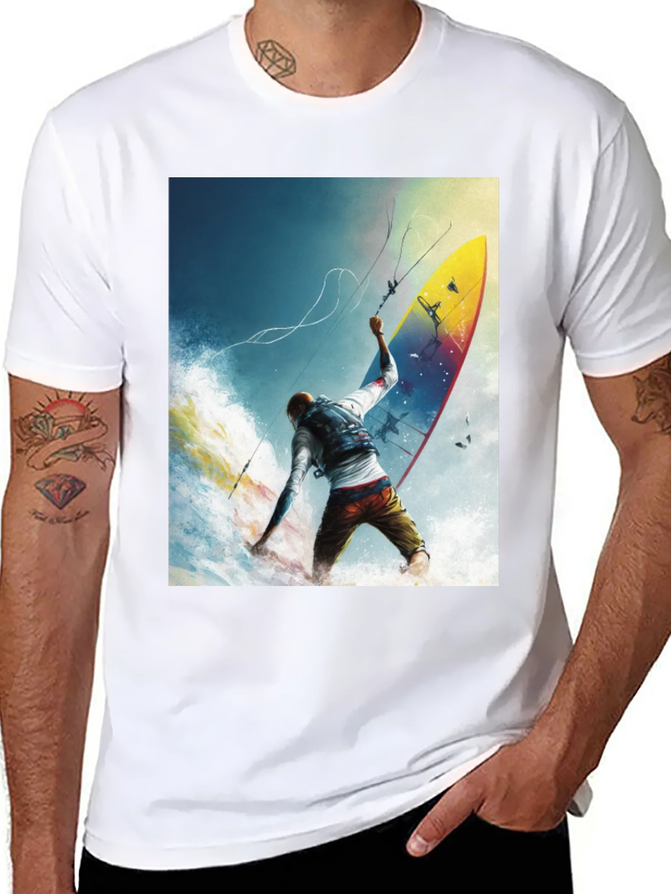 Surfing Print Black T-Shirt
