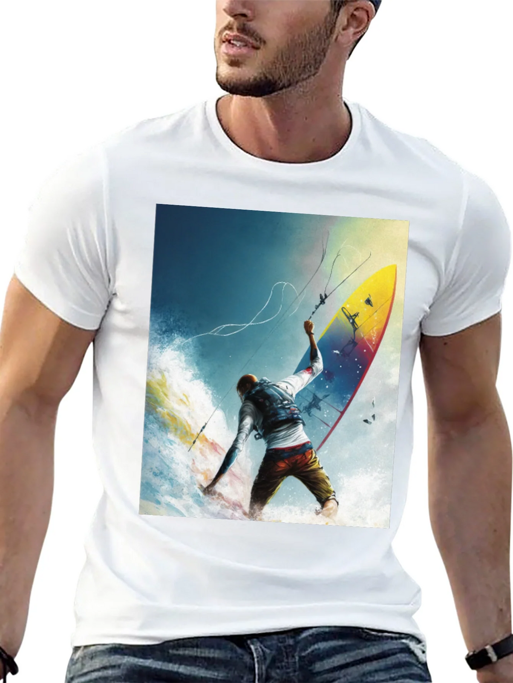 Surfing Print Black T-Shirt
