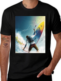 Surfing Print Black T-Shirt