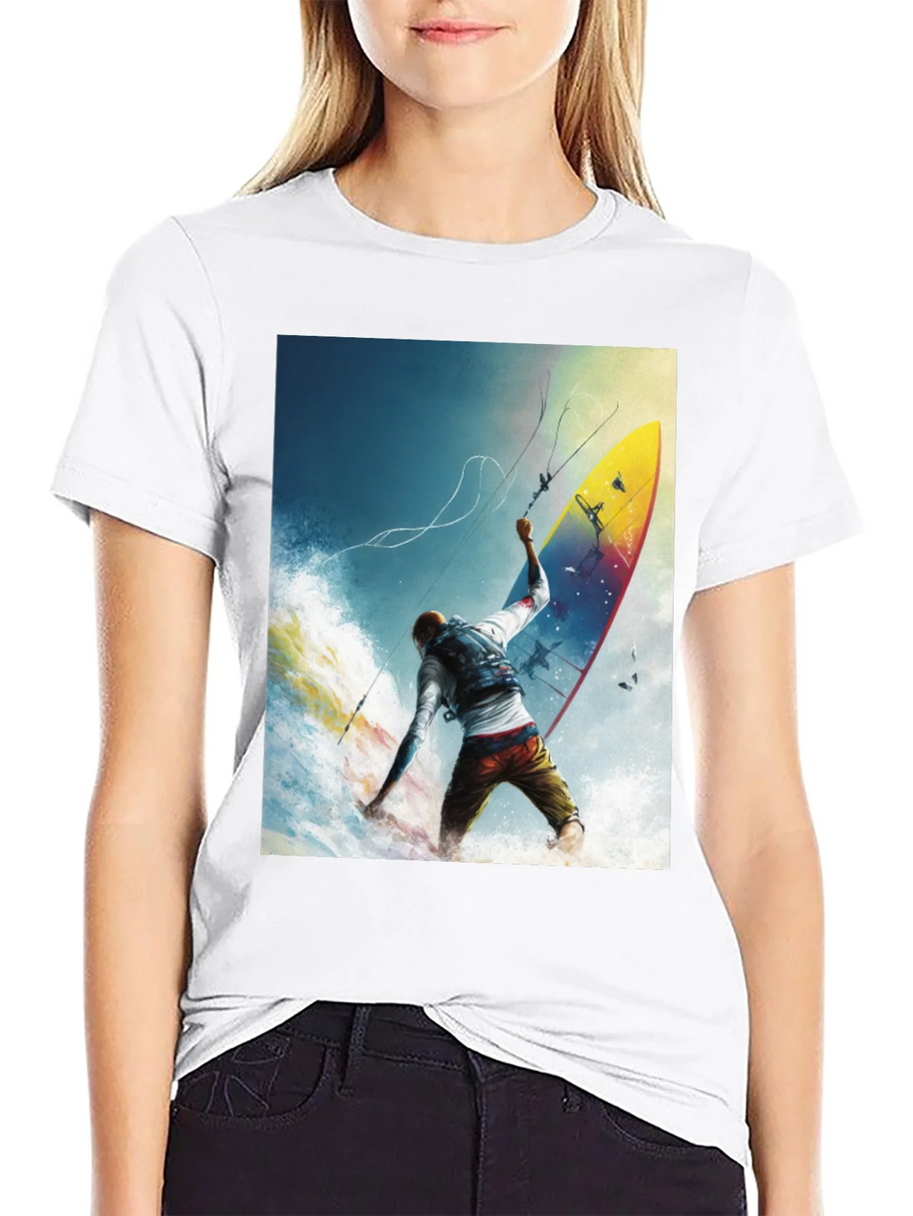 Surfing Print Black T-Shirt