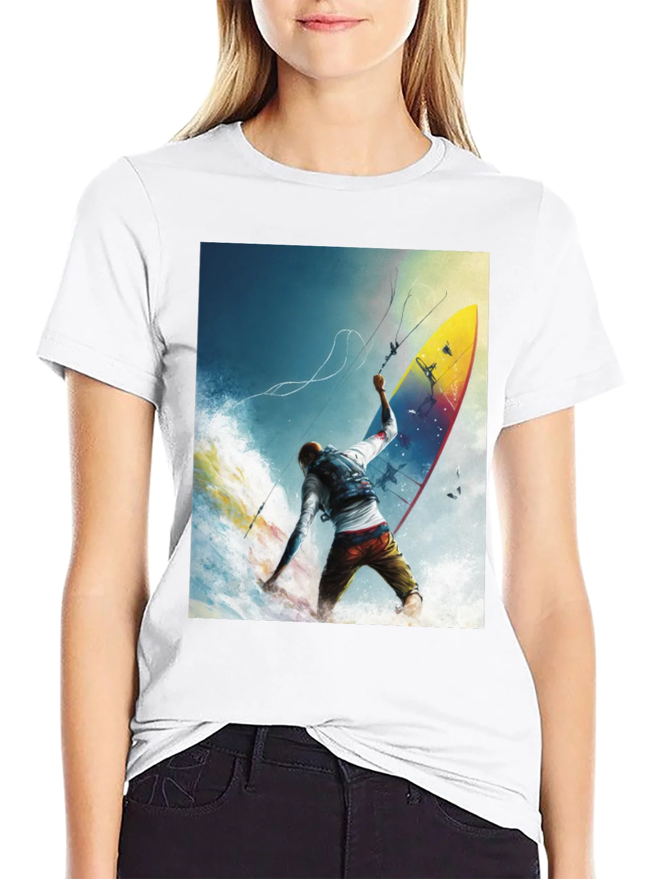 Surfing Print Black T-Shirt