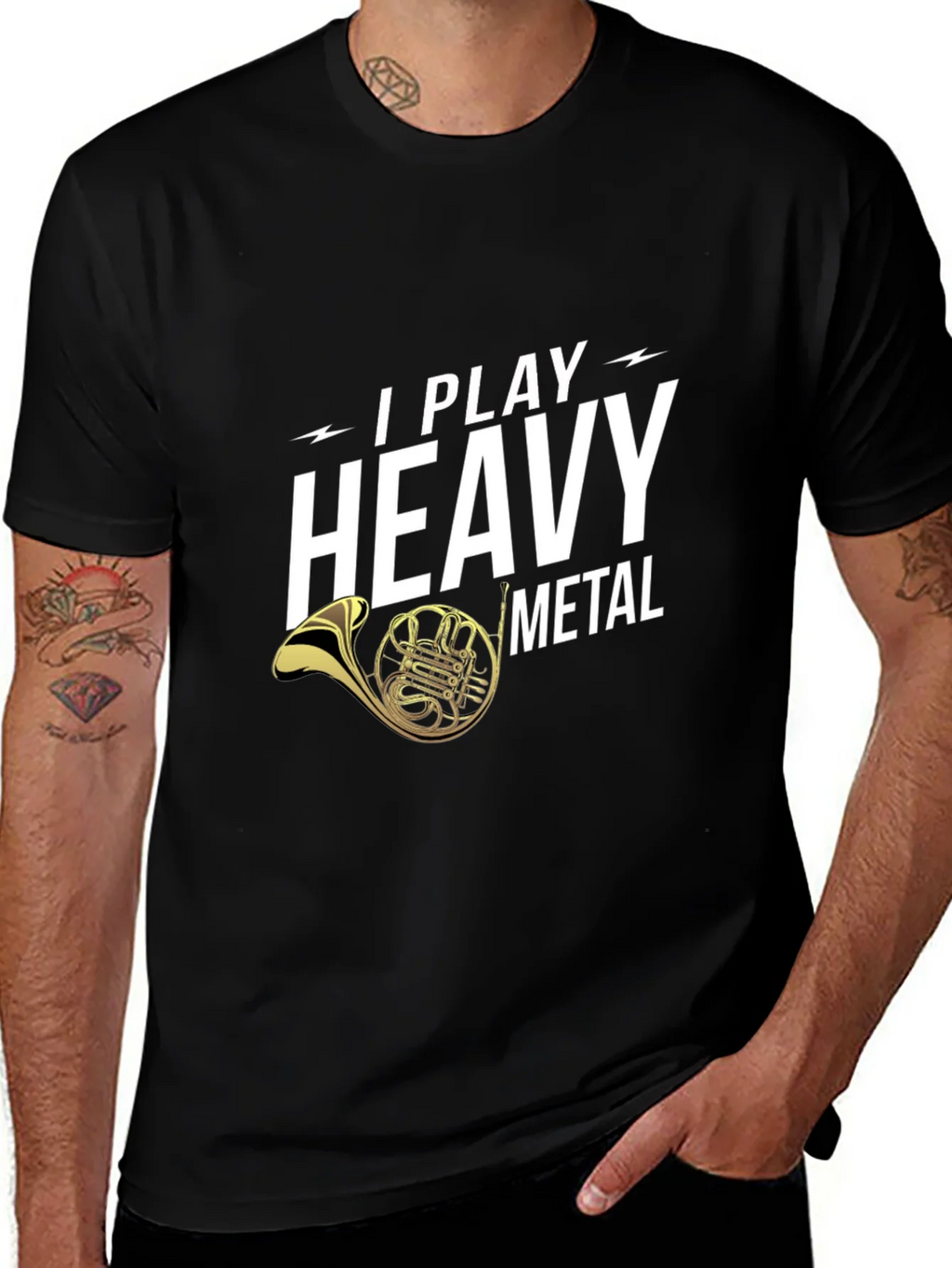 I Play Heavy Metal French Horn Black T-Shirt