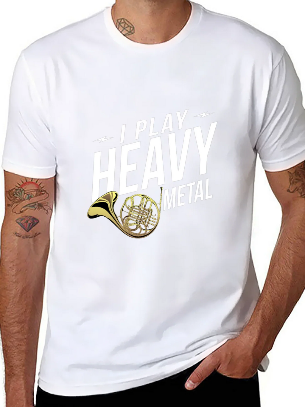 I Play Heavy Metal French Horn Black T-Shirt