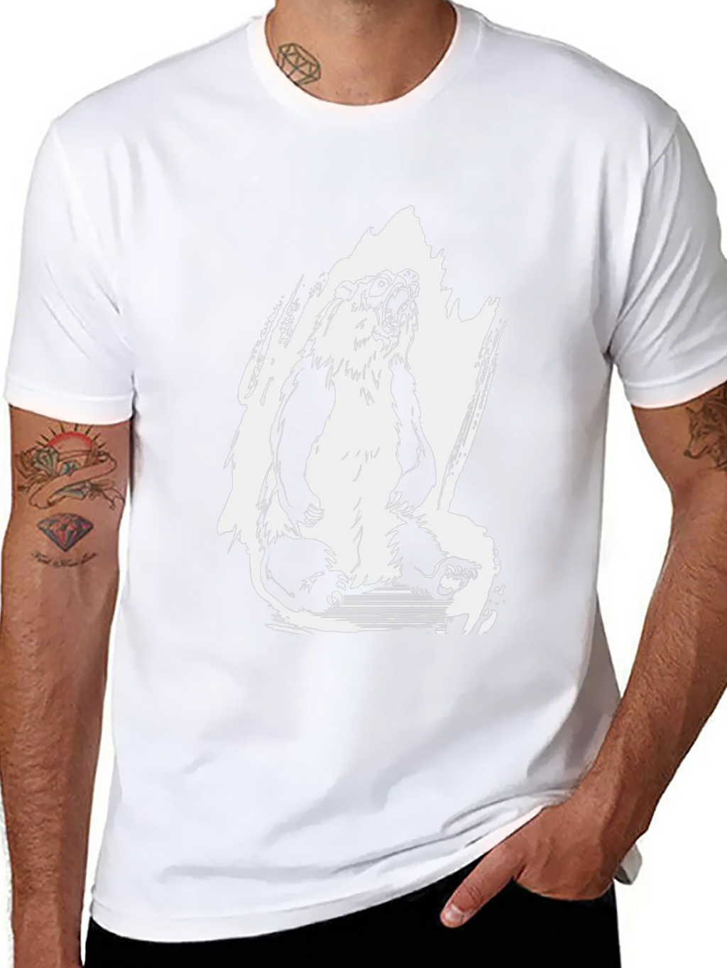 Bear Graphic Tee - Mens Black Crew Neck T-Shirt